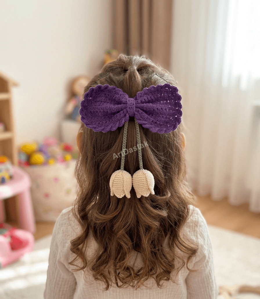 Purple Butterfly Bow Hair Pin with Tulip Charms