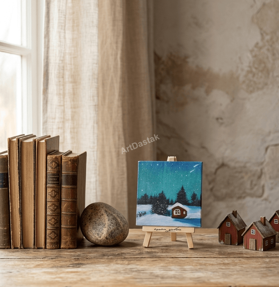Winter Night Mini Canvas Painting